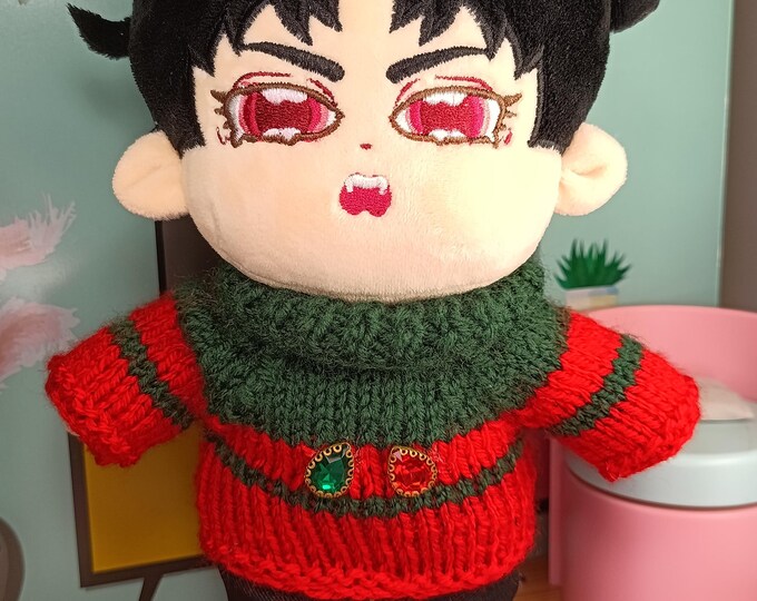 Handmade Knitted Festive Red and Green Sweater Gem Accents for 20cm Plush Dolls Cozy Holiday Charm Knit Knitwear Plushie Winter Clothing
