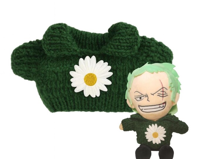 Handmade Green Sweater with Daisy Patch for 30cm Plush Dolls Sweet Plushie Wardrobe Minimal Design Knitted Cozy Outfit Clothing Adorable
