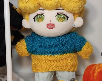 Handmade Knit Sweater for 20cm Plush Doll: Ukraine-Inspired Outfit