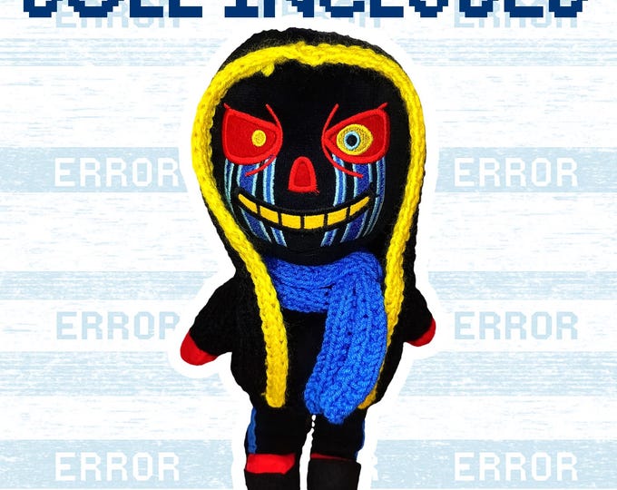 Error Sans Plush with Handmade Hoodie | Undertale AU Doll & Knitted Outfit