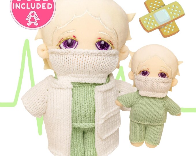 Doll Doctor Outfit, Full Set for 20cm Dolls Scrubs Coat Adorable Doll Cosplay Clothing Knitwear Wardrobe Nurse Medical