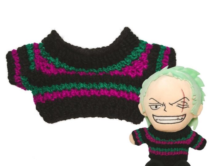 Handmade Doll Sweater Purple & Teal Striped for 30cm Plushie Stylish Plushie Wardrobe Minimal Unique Design Knitted Cozy Clothing Adorable