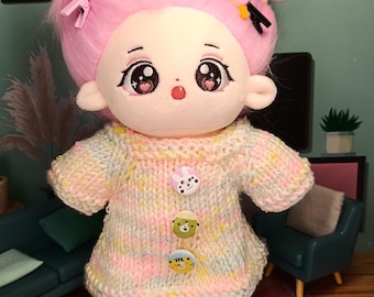Handmade Knitted Doll Dress 20cm Plush Dolls Clothes Aesthetic Plushie Outfit Knitwear Colorful Cute Pastel Wardrobe Buttons Cutesy Style
