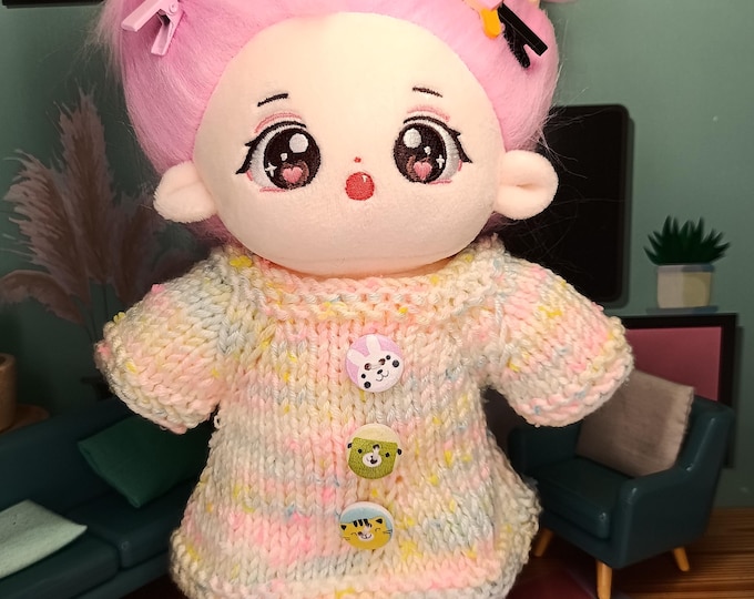Handmade Knitted Doll Dress 20cm Plush Dolls Clothes Aesthetic Plushie Outfit Knitwear Colorful Cute Pastel Wardrobe Buttons Cutesy Style