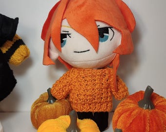Handmade Knit Sweater for 20cm Slim Plush Doll: Autumn Orange Outfit