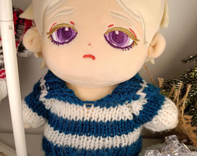 Handmade Knitted Sailor-Inspired Set for 20cm Plush Dolls Seamless Round Design with Cozy Sweater and Pants Knitwear Style Display Plushie