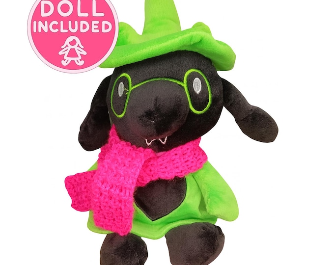 Ralsei Deltarune Plush with Handmade Hot Pink Scarf –  Dark Prince Neon Green Plush Toy with Perfect for Alt Universe Birthday Gift Cosplay