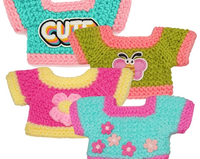 Handmade Knitted Sweaters for 20cm Plush Dolls – Collection pastel y2k fairy kei or soft girl Aesthetic CUTE Patch Clothes Vibrant Colorful