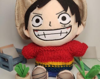 Handmade Vibrant Luffy-Inspired Sweater for 30cm Plush Doll – Red, Yellow, and Blue Cozy Knitwear Wardrobe Knitted Cozy Clothing Adorable