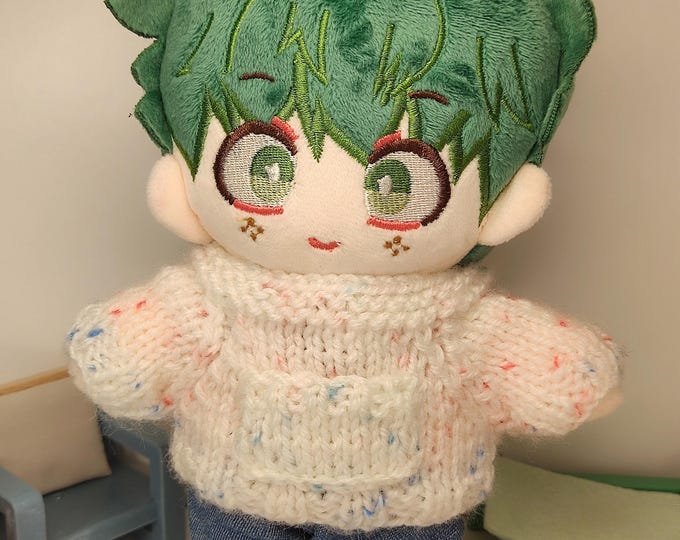 Handmade Speckled Knit Sweater with Front Pocket for 20cm Plush Dolls Stylish Knitwear for Plushie Body Comfort Cute Gift Wardrobe Cozy Doll