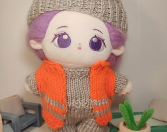 Doll Construction Worker Set, Handmade, 20cm Dolls Knitted Jumpsuit Reflective Vest Hard Hat, Toy Clothing Wardrobe Plushie Clothes