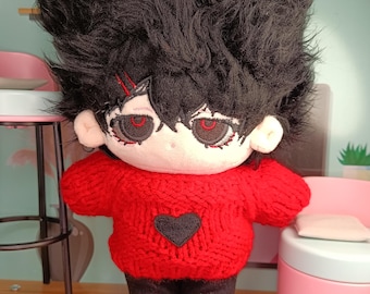 Handmade Knitted Red Sweater for Sad Emo Bear Boy 20 cm Plush Doll Clothes Plushie Outfit Aesthetic Wardrobe Black Heart Alt Fashion Plushie
