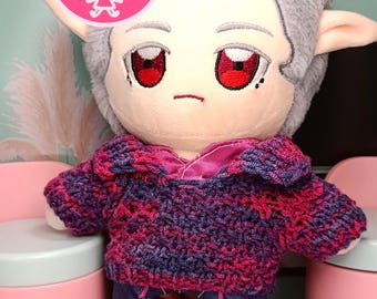 Baldur's Gate Astarion 20cm Plush Doll with Handmade Knitted Sweater BG3 -Inspired Dolls Outfit Plushie Toy Purple Red Blue Multicolor Bonus