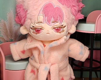 Handmade Plush Bathrobe 20cm Dolls Pink Fleece Doll Long Cozy Outfit Clothing Plushie Great Gift Idea Sleepwear Robe Kimono Soft Cuddly
