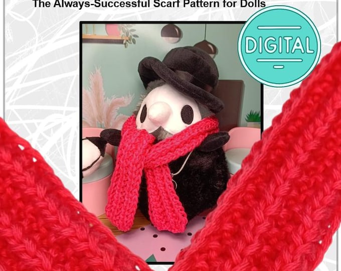 Doll Scarf Pattern Reversible 50cm in Mistake Rib Stitch | Beginner-Friendly Knitting PDF Digital Patterns Instructions Guide DIY