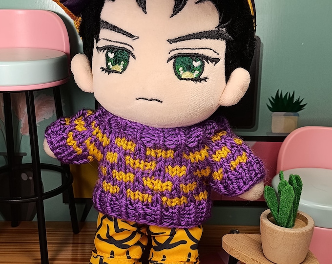 Handmade Sweater for 20cm Dolls – Cozy & Stylish Doll Clothing Clothes for Plushie Square pattern Cute Inspired JoJo's Bizarre Adventure