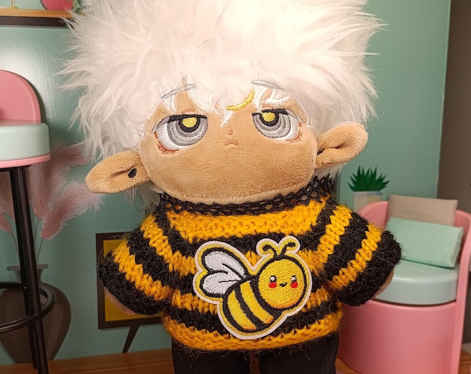 Handmade Knitted Adorable Bee-themed Plush Doll Sweater Hand-Knitted and Perfect Playtime Black and Yellow Stripes Alt Style Dark Striped