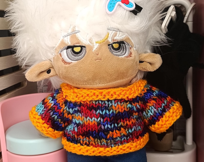 Handmade Multicolor Knitted Sweater 20cm Plush Dolls Cozy Vibrant Knit with Bold Orange Trim Clothes for Cotton Plushie Dark Blue Red Teal