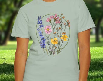 Blumen T-Shirt, Wildblumen Tshirt, Blumen Shirt, Blumen Ästhetik, Geschenk für Muttertag, Blumen Grafik T-Shirt, Blumen T-Shirt, Wildblume