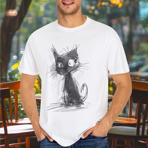 Manga Sketch of Black Cat T-shirt, Cute Cat Tee, Animal Lover Gift, Anime Fan, Perfect for Cat Lovers, Birthday Gift, Japanese Streetwear