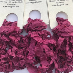 Wine Vintage Seam Binding Ribbon, Crinkled Seam Ribbon, Hand Dyed Ribbon, Purple Ribbon, 4-5 Yard Bundle, Dry Gulch, Plumberry