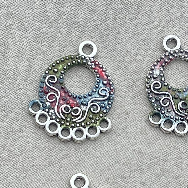 Bohemian Filigree Chandelier Finding, Hoop Chandelier Component, Rustic Artisan Earring Findings, 25x17mm, 4 Pcs, Dry Gulch, Moss