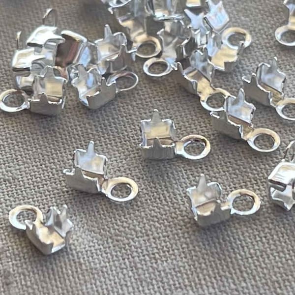 2mm Cup Chain Ends, Rhinestone Chain Ends, Rhinestone Cup Chain Findings, Cup Chain Findings, 100Pcs, 5x2mm, Silver Plated, Dry Gulch