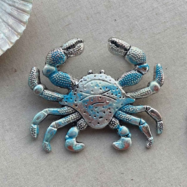 Blue Patina Crab Pendant, Turquoise Crab Pendant, Salty Sea Life Pendant, Crusty Crustacean, Ancient Alchemy, Dry Gulch, 1 Pc, Poseidon