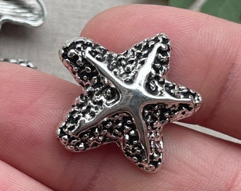 Starfish Button, Sea Star Button, Silver Plated Metal Alloy Charm Button, 24x20mm Button, 10 Pcs, Dry Gulch, Starfish