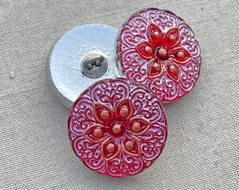 Red Button, Scarlet Czech Button, Arabian Star Czech Glass Button, 18mm Czech Glass Button, 18mm Button, 1 Pc, Dry Gulch, Scarlet Pink