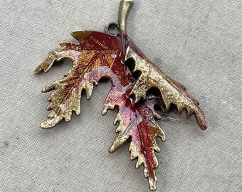 Red Maple Leaf Pendant, Artisan Maple Leaf Charms, OOAK Artisan Halloween Leaf, Maple Leaf Components, 55x50mm, 1Pc, Dry Gulch, Maple