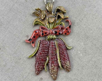 Harvest Corn Pendant, Indian Corn Pendant, Corn on the Cob Pendant, Autumn Maize Pendant, Artisan Corn Pendant, Dry Gulch, 1 Pc, Saffron