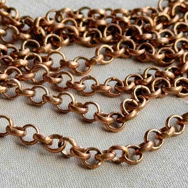 4.5mm New Solid Copper Chain, Rolo Copper Chain, 4.5mm Antiqued, Soldered Chain, Made In India, NO E-Coat, Cut to Length per Foot, Dry Gulch