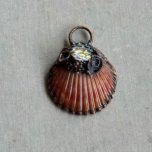 Electroformed Seashell Pendant, Mermaid Scallop Shell, Artisan Made, 37x28mm, 1Pc, Dry Gulch
