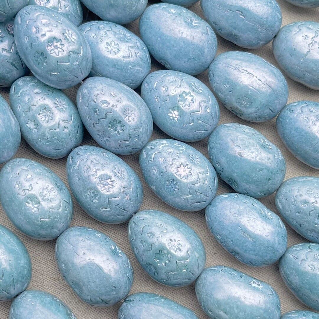 Ice Blue Easter Egg Beads Easter Glass Beads Easter Egg Etsy