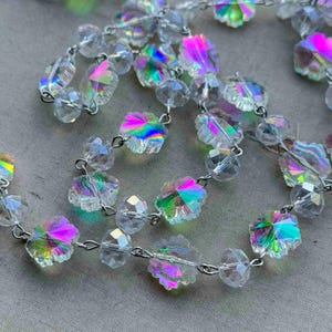 Snowflake Starlight, Snowflake AB Beaded Chain, 14mm Snowflake, 8mm Rondelle Crystal, Easy Open Eyepin Silver Chain, 1 Foot, Dry Gulch