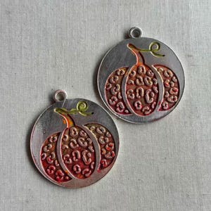 Autumn Leopard Pumpkin Pendants, Cheetah Pumpkin, Halloween Pendant, Unique Jewelry Findings, 49x42mm, 2Pcs, Dry Gulch, Orange Ombre