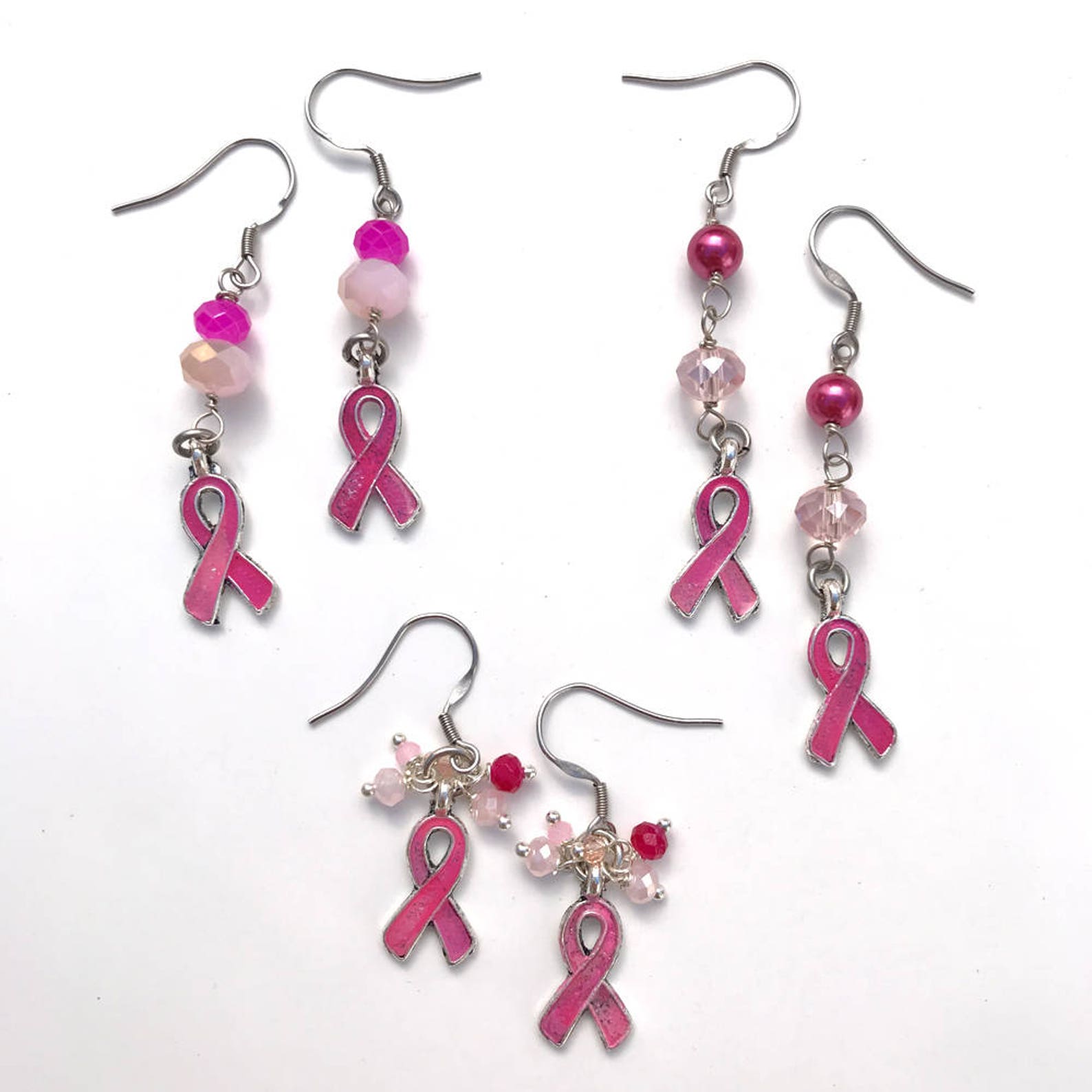 Pink Ribbon Charms Breast Cancer Ribbon Charms Awareness Etsy