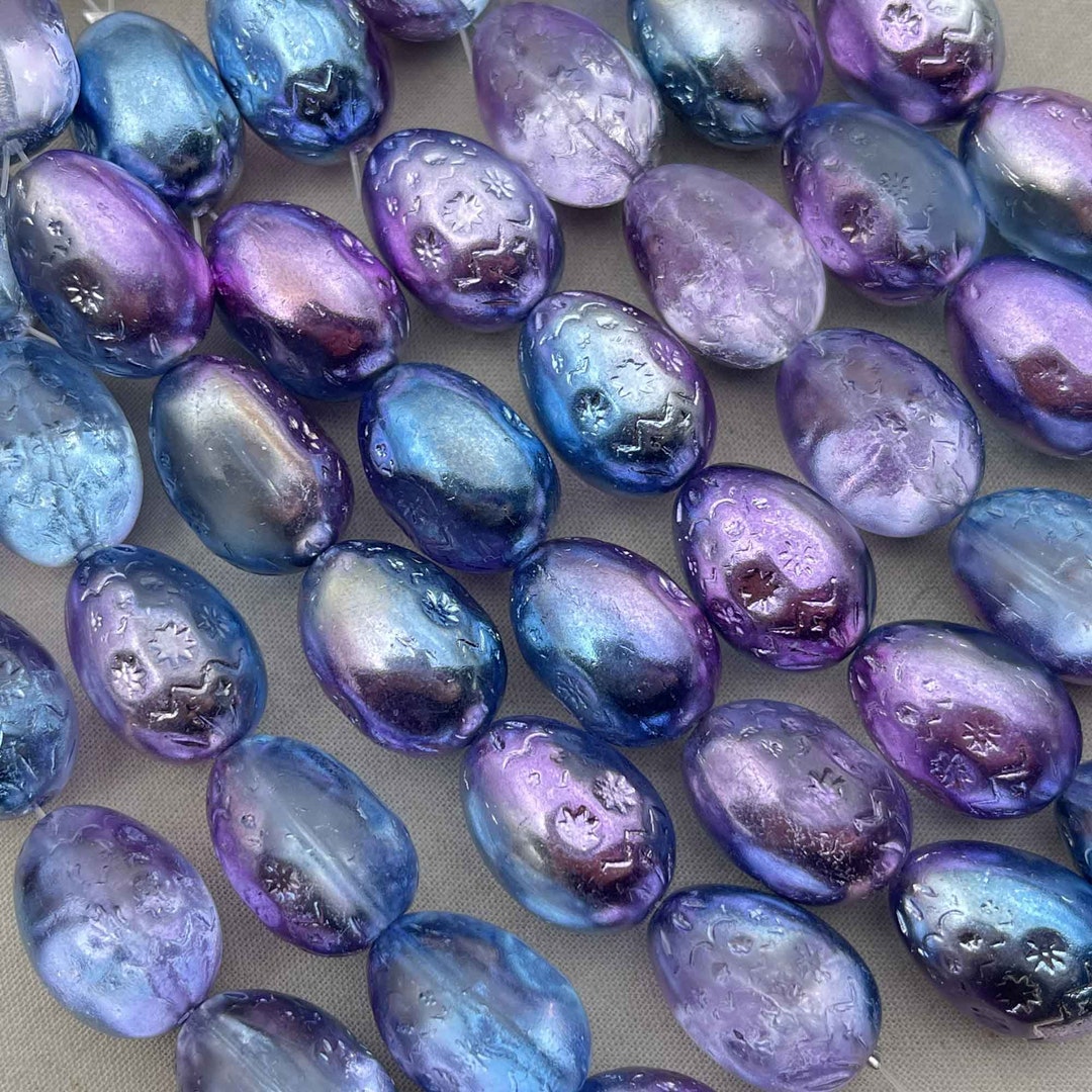 Violet Blue Easter Egg Beads, Easter Glass Beads, Faberge Egg, Easter