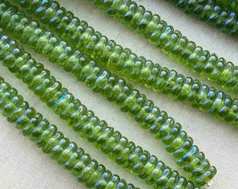 8mm Flat Daisy Czech Glass Beads Olivine AB 50 Pcs Per Strand