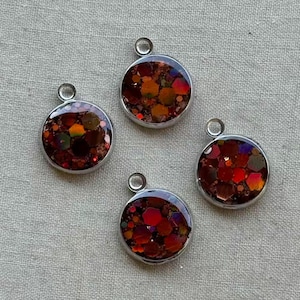 Mocha Opal, Tiny Artisan Glitter Charms, Handmade Glitter Bezels, Hand Poured Resin Charms, Silver Plated Trays, 14x17mm, Dry Gulch, 4Pcs