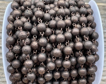 8mm Stardust Antique Copper Beaded Chain, Copper Beaded Chain, Metal Eyepin Chain, 8mm Round Chain, Easy Open Eyepin Chain, Dry Gulch, 1Ft