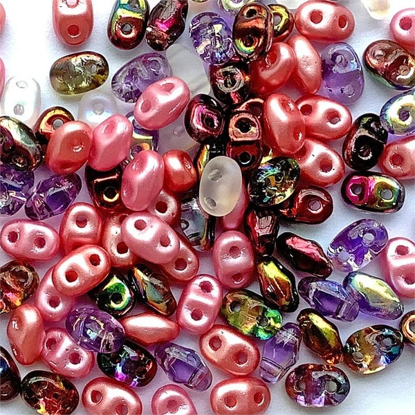 Victorian Rose, MiniDuo Beads, Czech Glass MiniDuo Beads, Custom Color Mix, 2 Hole MiniDuos, 4x2mm, 5 Gram Tube, Dry Gulch