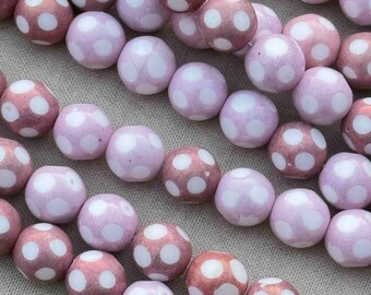 8mm Polka Dot Beads Czech Glass Round Mauve Rose Mix 20 Beads Per Strand