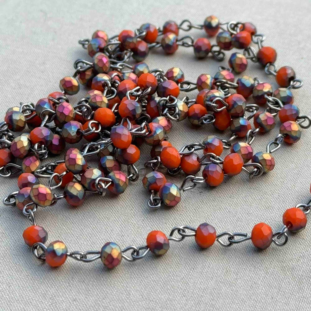 Frosted Chain Autumn Aesthetic, Frosted Crystal Beaded Chain, Fall Rosary Chain, 6mm ...