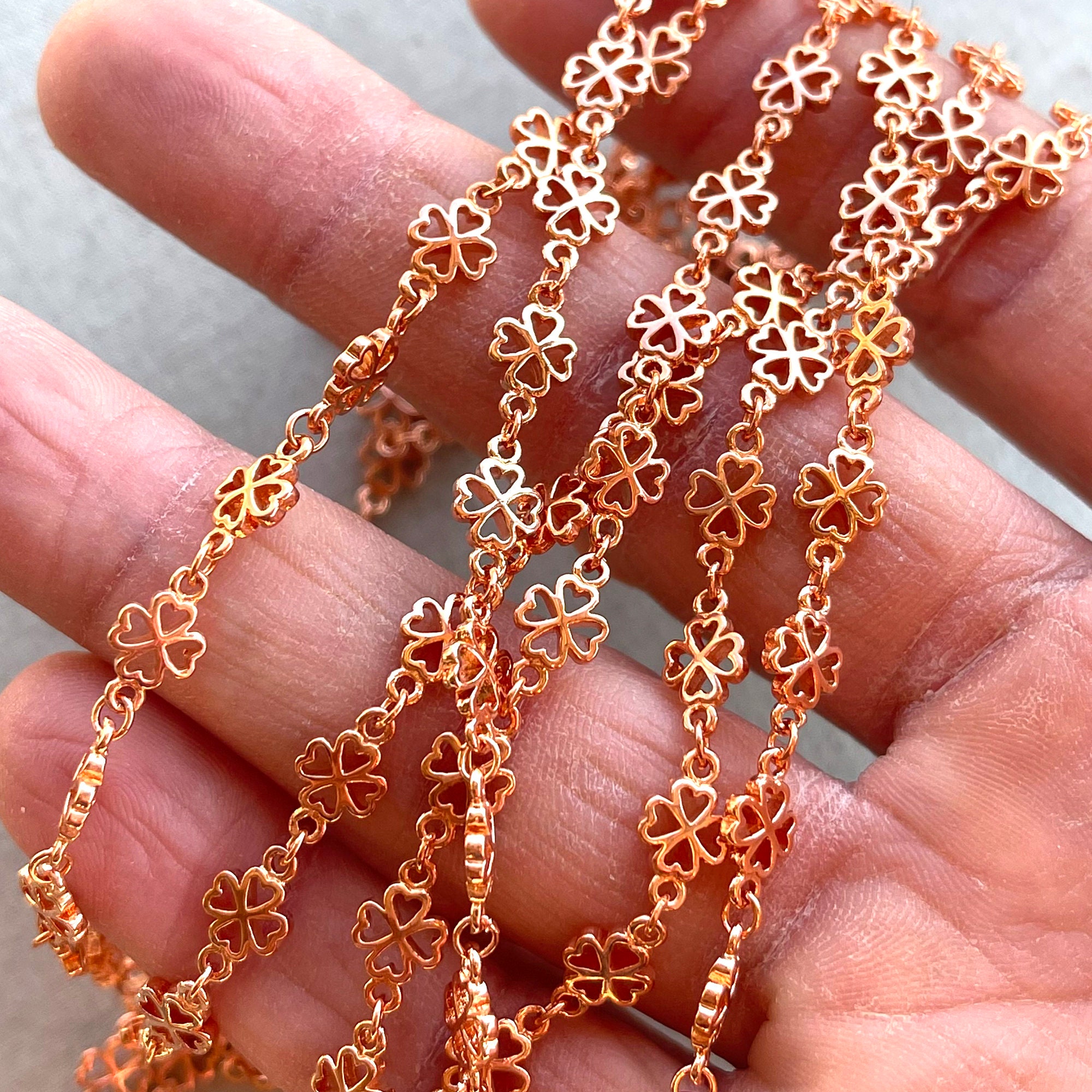 Clover Chain, 4 Leaf Clover Copper Chain, Copper Plated Brass, 10x6mm ...