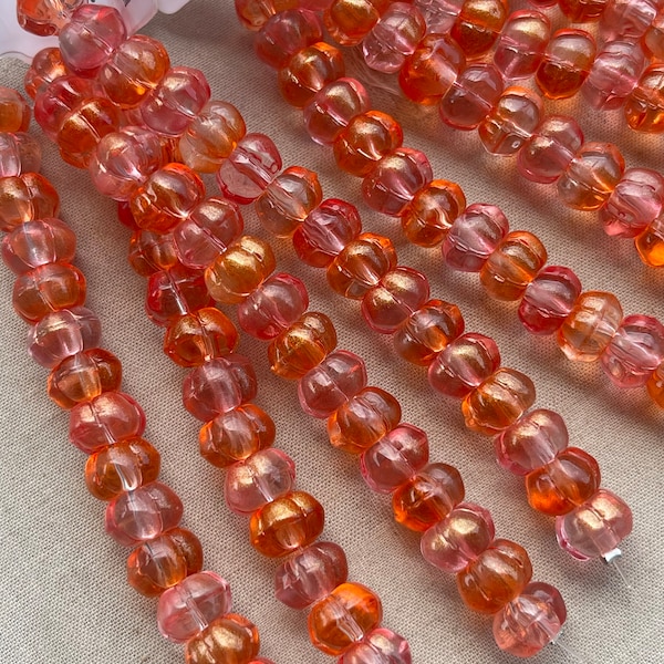 Orange Pumpkin Glass Beads, Halloween Autumn 10mm Glass Beads, Pumpkin Beads, 10x6mm, Dry Gulch, 1 Strand of 16pcs, Astral Persimmon Mix