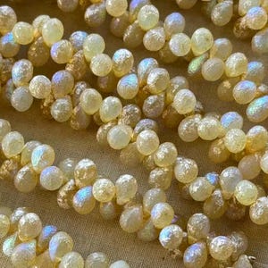 Golden AB Czech Glass Drops, Etched Czech Drop Glass, Matte Czech Beads, 7x5mm, 50Pcs, Dry Gulch, Matte Ivory AB