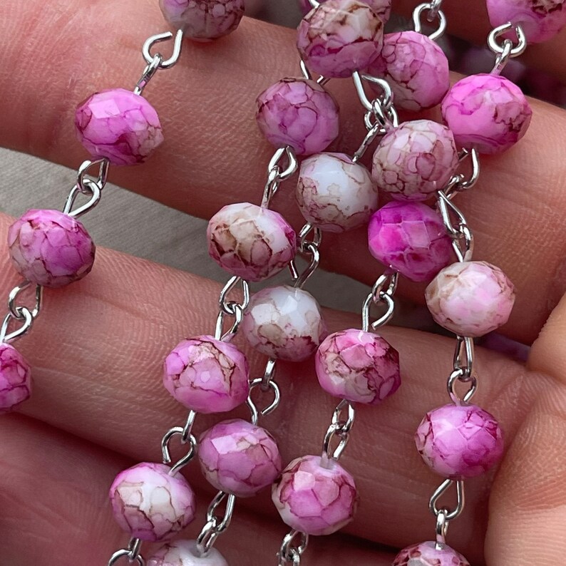 Pink Patina, Mottled Beaded Chain, Pink Marbled Crystal Chain, 8mm ...
