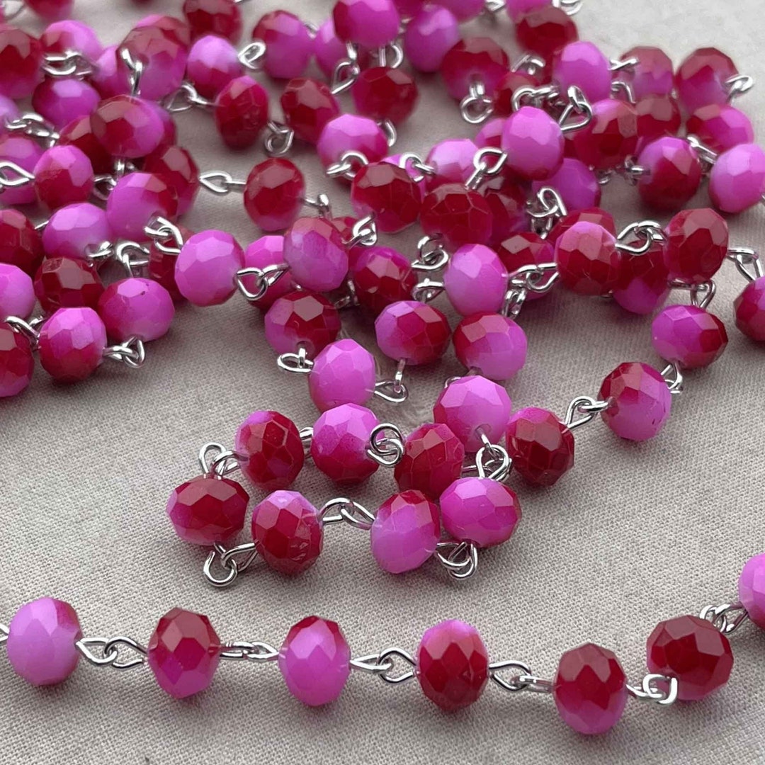 Cupid's Kiss, Hot Pink Candy Beaded Chain, Pink Rosary Chain, 8mm ...